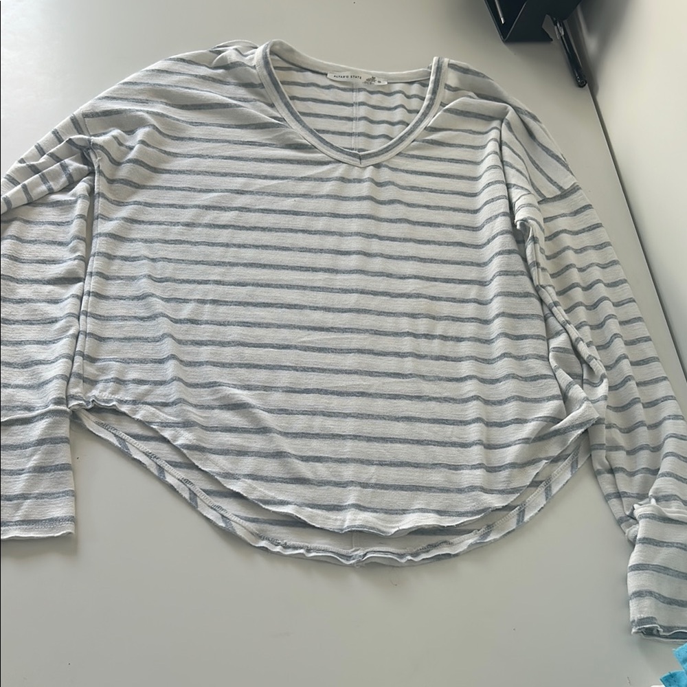 Altar'd State Long Sleeve Ribbed T-Shirt White Gray